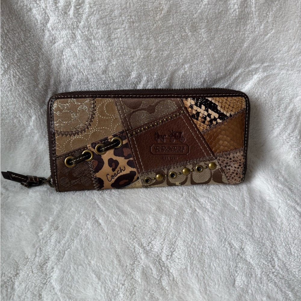 Coach Brown Patchwork Zip Wallet